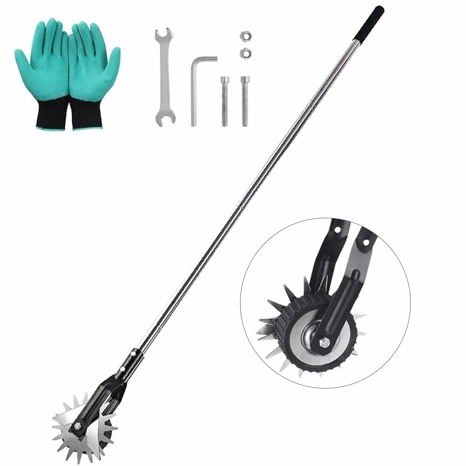 Tagliabordi da 13 pezzi con guanti, manico in acciaio inox, tagliabordi con manico, tagliabordi manuale con lunghezza regolabile, per marciapiedi Wheel Rotary Edger