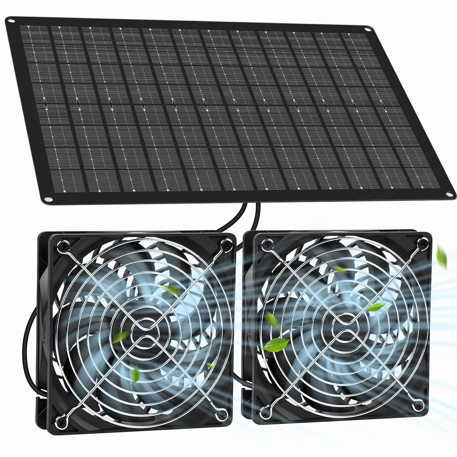 Ventilatore Solare per Serra, Pollaio, Casetta da Giardino, Cuccia Kit di Ventilatori a Pannello Solare 15 W con Doppia Ventola, Impermeabile, Aspirazione e Scarico