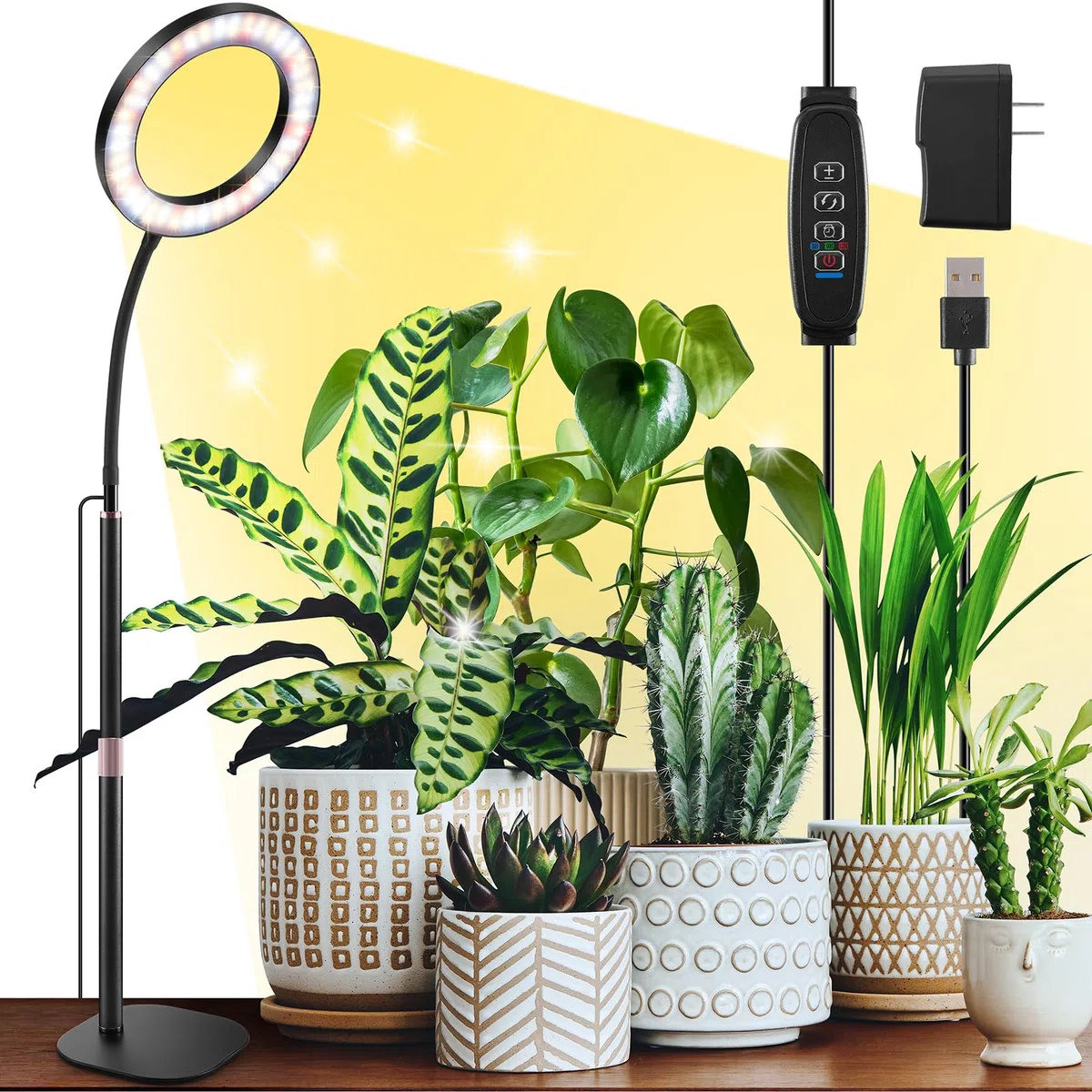 COKOLILA Lampada LED per Piante, Luce per Piante da Interno, Spettro Completo, Timer auto 3/9/12H, Altezza Regolabile 30-63 cm, 3 Modalità, Base Stabile in Metallo, Ideale per Piante da Interno