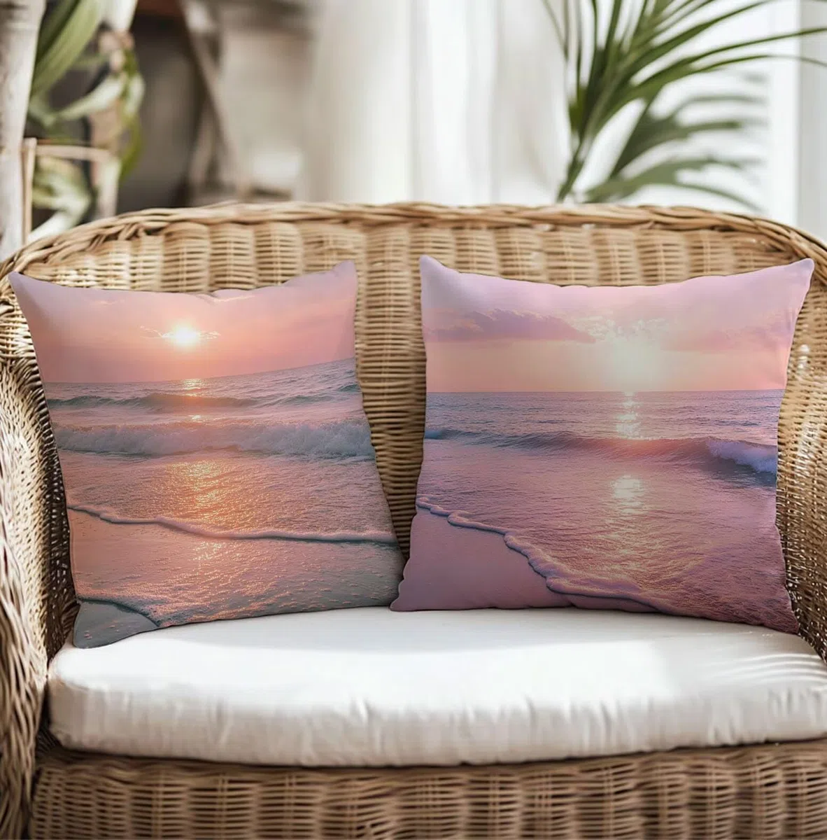 Spiaggia Federe Cuscini Divano 70x70cm Tramonto Cuscini per Divano, Federe Copri Cuscino Divanos, Set di 2 Moderni Resistente Biancheria Copricuscini per Cucina Sedia Soggiorno Letto Giardino TG-842