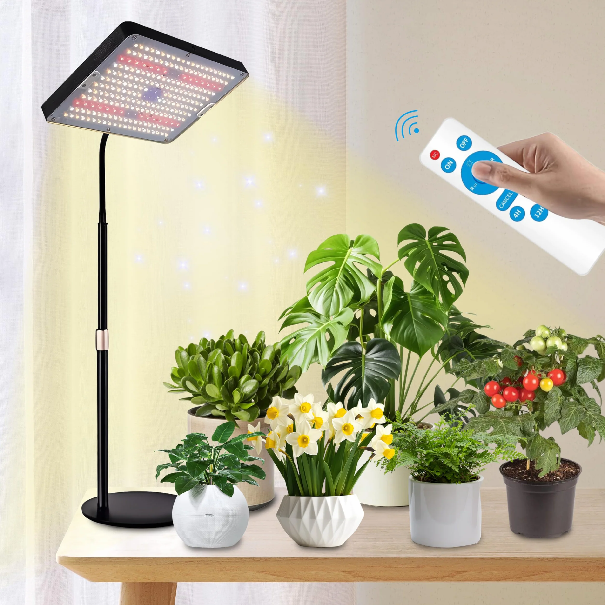 Lampada Per Piante, Lampada orticola a LED Regolabile in Altezza, Luce di Crescita a Spettro Completo con Timer Auto on/off 4/8/12H per Frutta Piccole Piante
