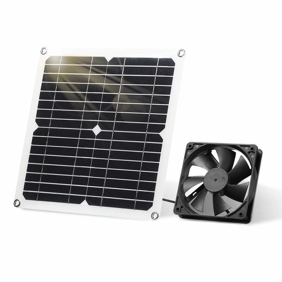 Kit ventilatore pannello solare 12 W resistente alle intemperie con ventola DC per piccoli pollai, serre, capannoni, case di animali domestici, scarico per finestre