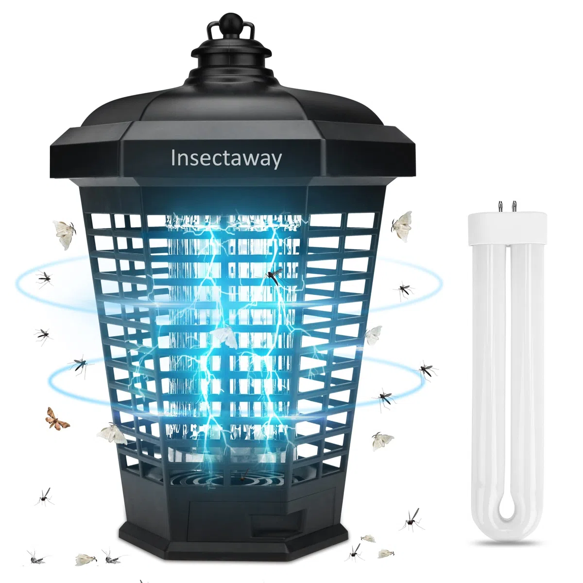 Lampada anti-zanzara per esterni, 20 W, 4200 V, UV uccidere mosca elettrica interna, piega per zanzare, per esterni, cattura mosche, repellente efficace, portata 80 m²