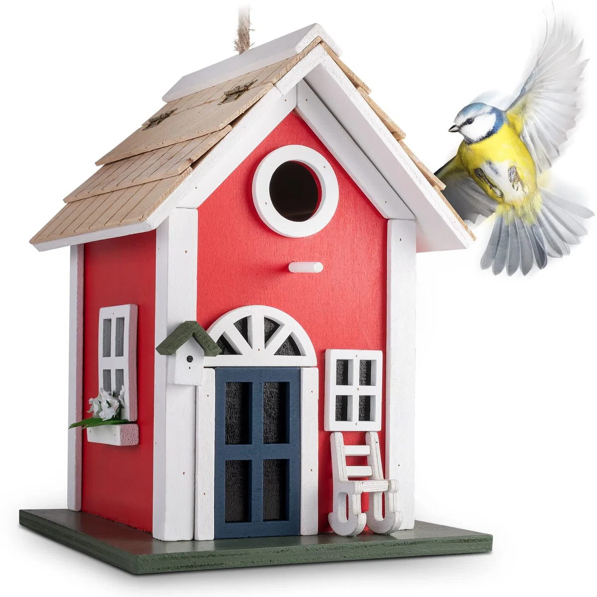 GARDIGO® Casetta in Stile Rustico in Legno | Nido per Uccelli da Appendere | Mangiatoia per Uccelli "Casa Svedese" | Casetta Uccellini da Esterno | per Giardino, Balcone o Terrazza